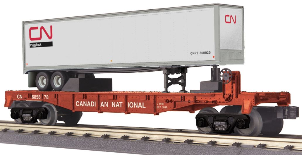 MTH 30-76632 O Canadian National Flatcar with 40' Trailer #685878