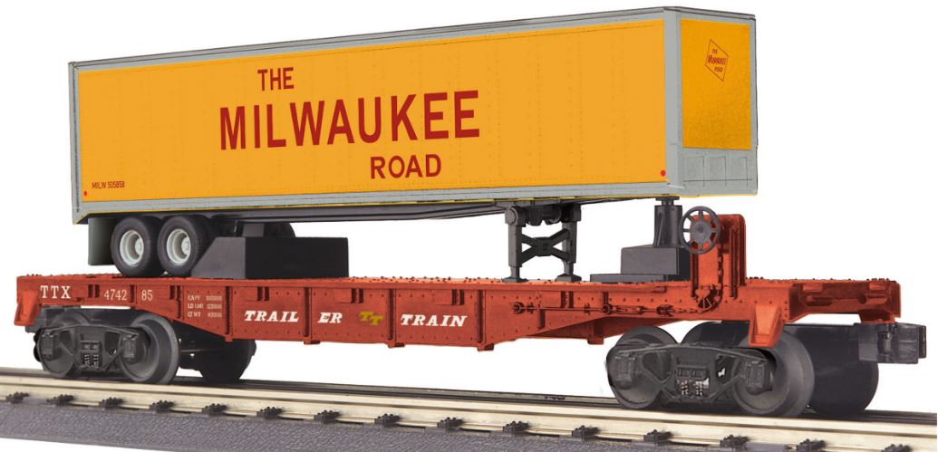 MTH 30-76633 O Milwaukee Road Flatcar with 40' Trailer #474285