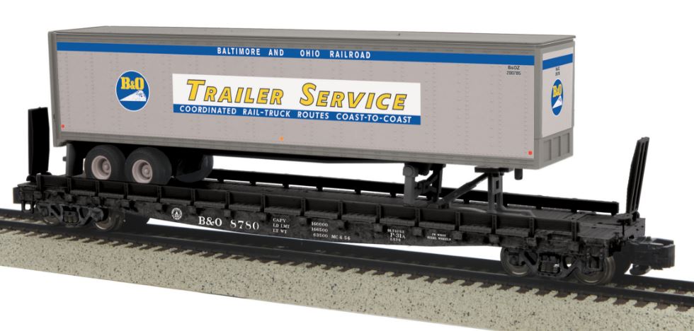 MTH 35-76003 S Baltimore & Ohio Flatcar with 48' Trailer (Smooth) #8780