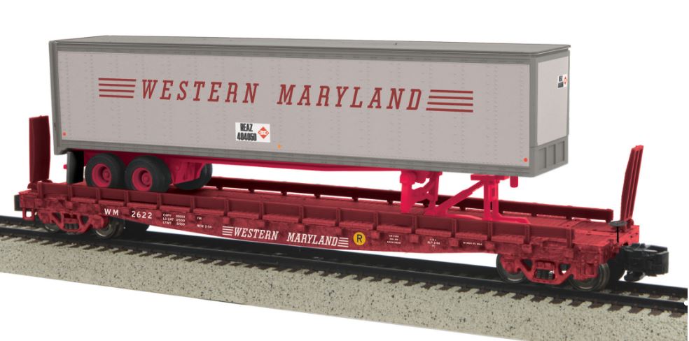 MTH 35-76007 S Western Maryland Flatcar with 48' Trailer (Smooth) #2622