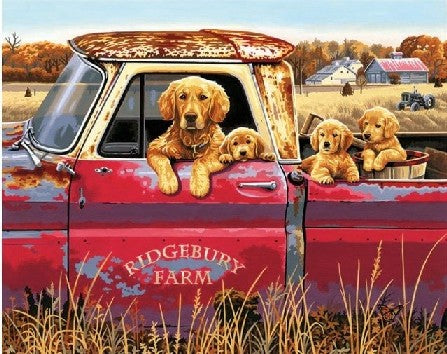 Dimensions 91525 16" x 20" Golden Ride Dogs in Pickup Truck Paint By Number Kit