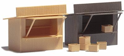 Busch 1055 HO 2 Stands/Market Stalls w/Crates Building Kit