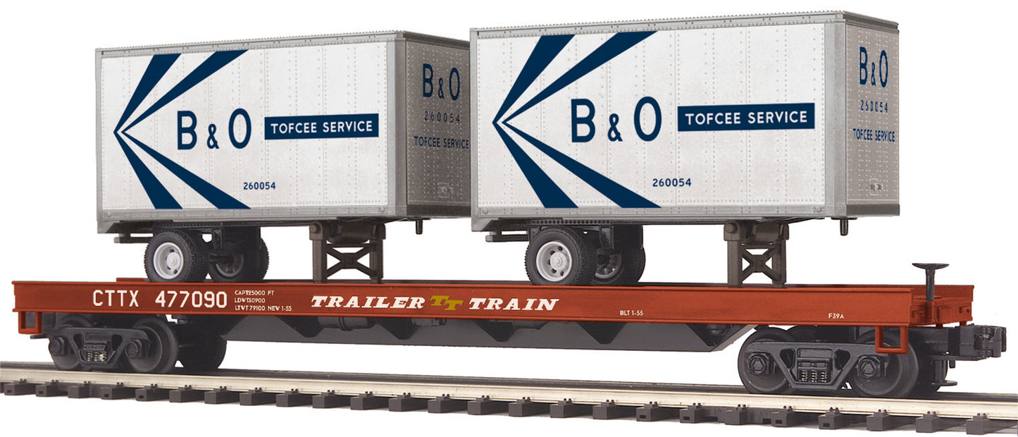 MTH 20-95165 O Baltimore & Ohio Flat Car with 2 20' Trailers