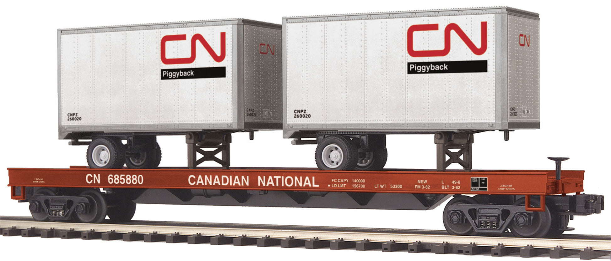 MTH 20-95166 O Canadian National Flat Car with 2 20' Trailers