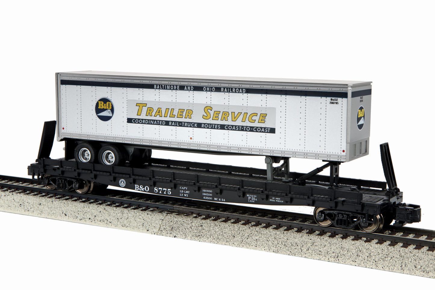 MTH 35-76018 S Baltimore & Ohio Flat Car with 48’ Trailer #8775