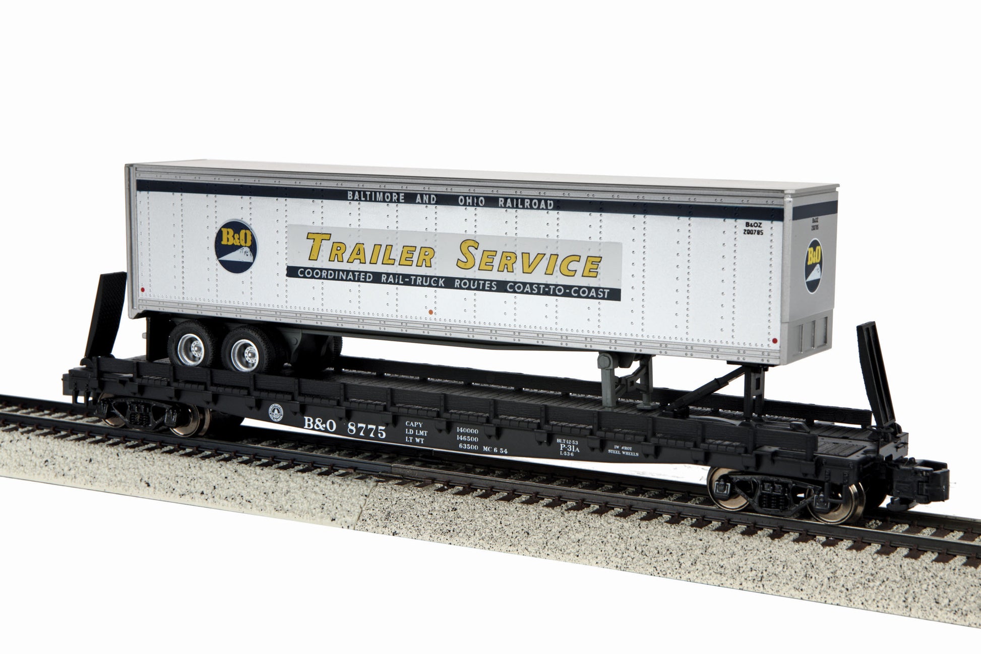 MTH 35-76018 S Baltimore & Ohio Flat Car with 48’ Trailer #8775