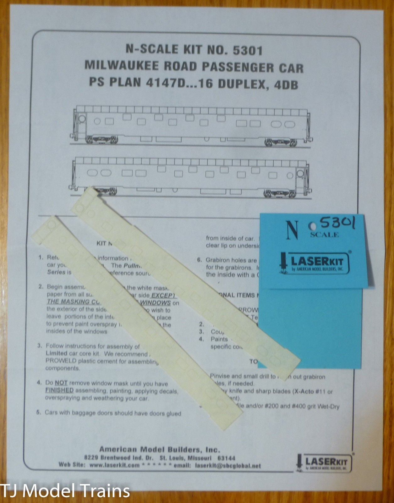 American Model Builders 5301 Laser Art MILW Pass Car Sides w/o Core N Scale Kit