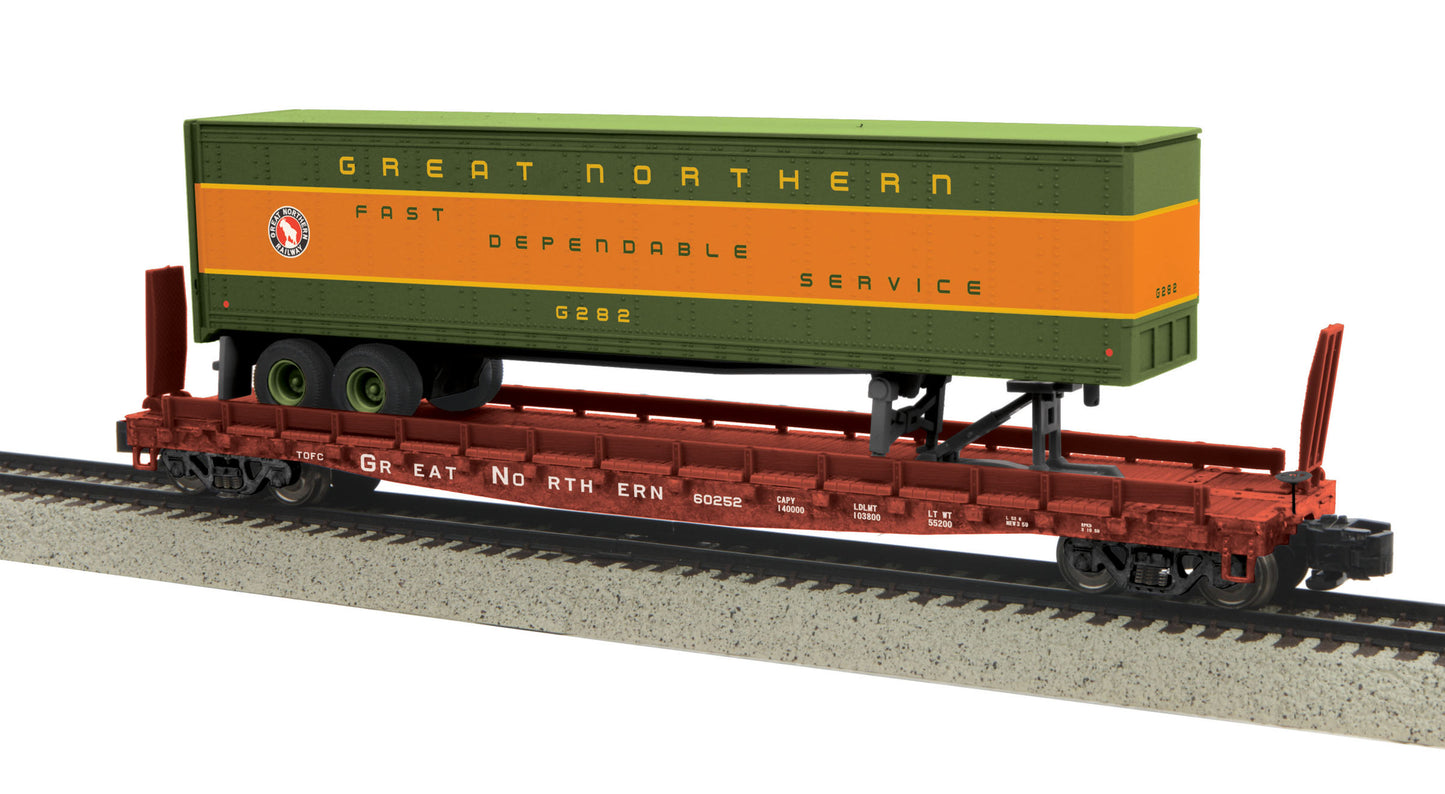 MTH 35-76005 S Great Northern Flat Car w/48’ Trailer (Smooth) #60252