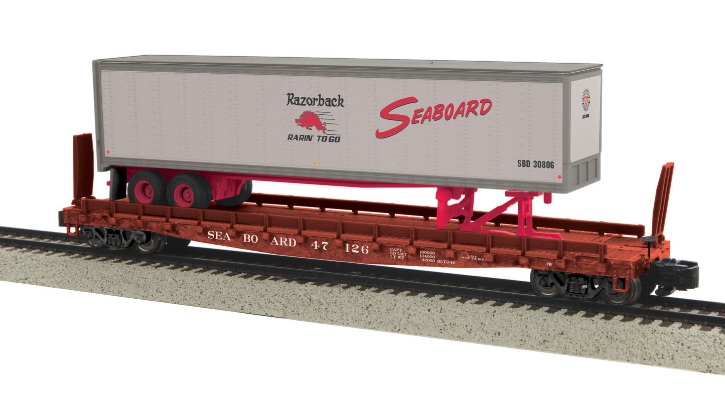 MTH 35-76017 S-Scale Seaboard System (SBD) Flatcar w/48’ Trailer (Smooth) #47126