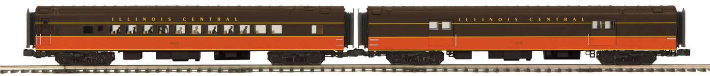 MTH 20-69255 O Illinois Central Premier 70' Streamlined Passenger Set (Set of 2)