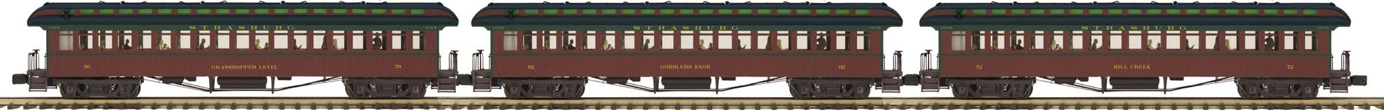 MTH 20-62065 O Strasburg 64' Woodsided Passenger Coach Set (Set of 3)