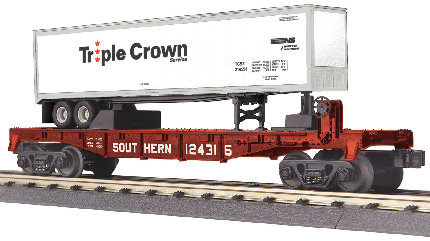 MTH 3076659 O Gauge Southern RailKing Flatcar with 40' Trailer