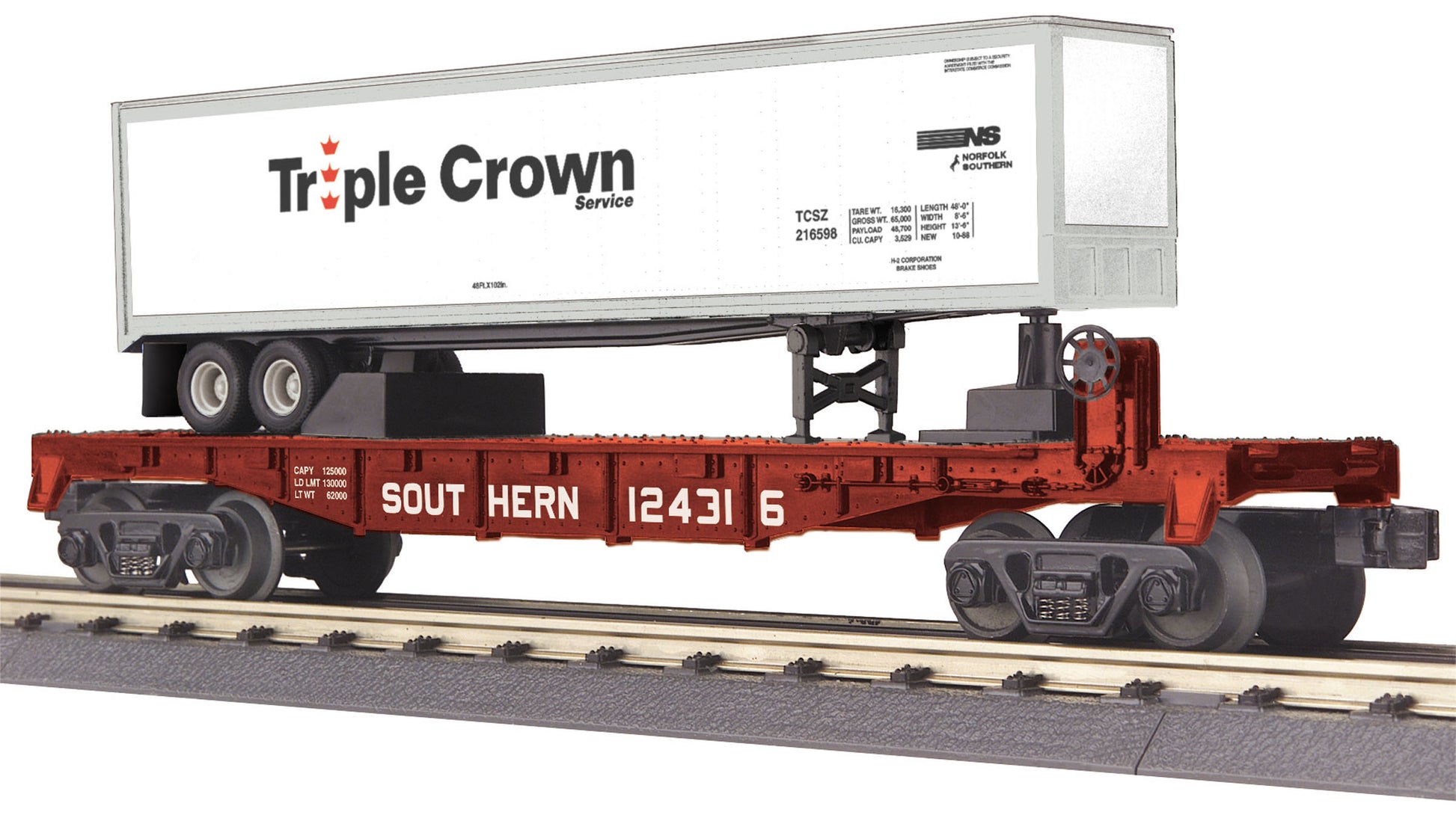 MTH 3076659 O Gauge Southern RailKing Flatcar with 40' Trailer