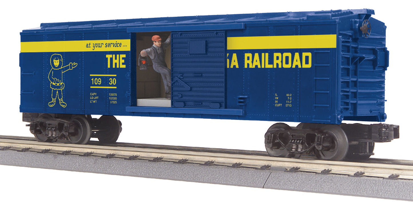 MTH 30-79514 O Gauge Alaska RailKing Operating Boxcar with Signal Man
