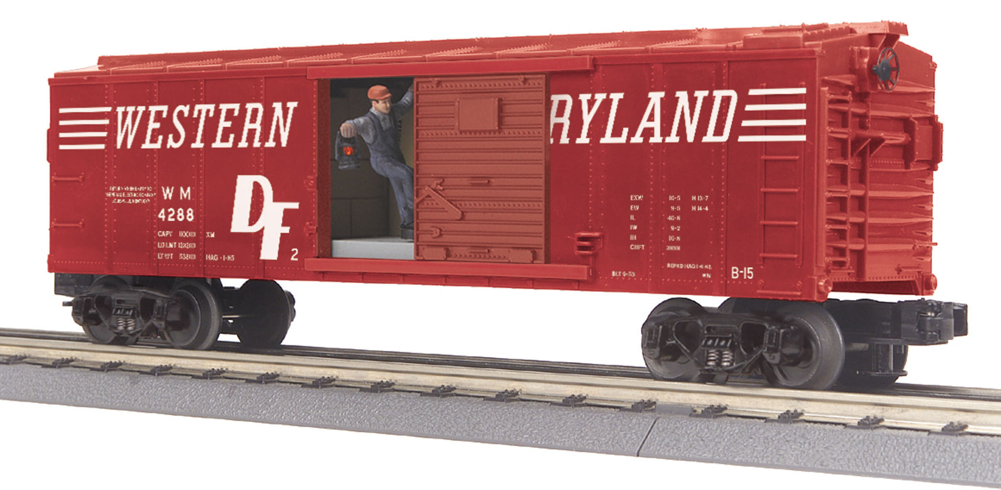 MTH 30-79517 O Gauge Western Maryland RailKing Operating Boxcar with Signal Man