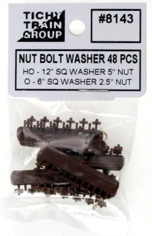 Tichy 8143 HO 3" Bolt, 5" Nut, 12" Square Washer Castings (48)