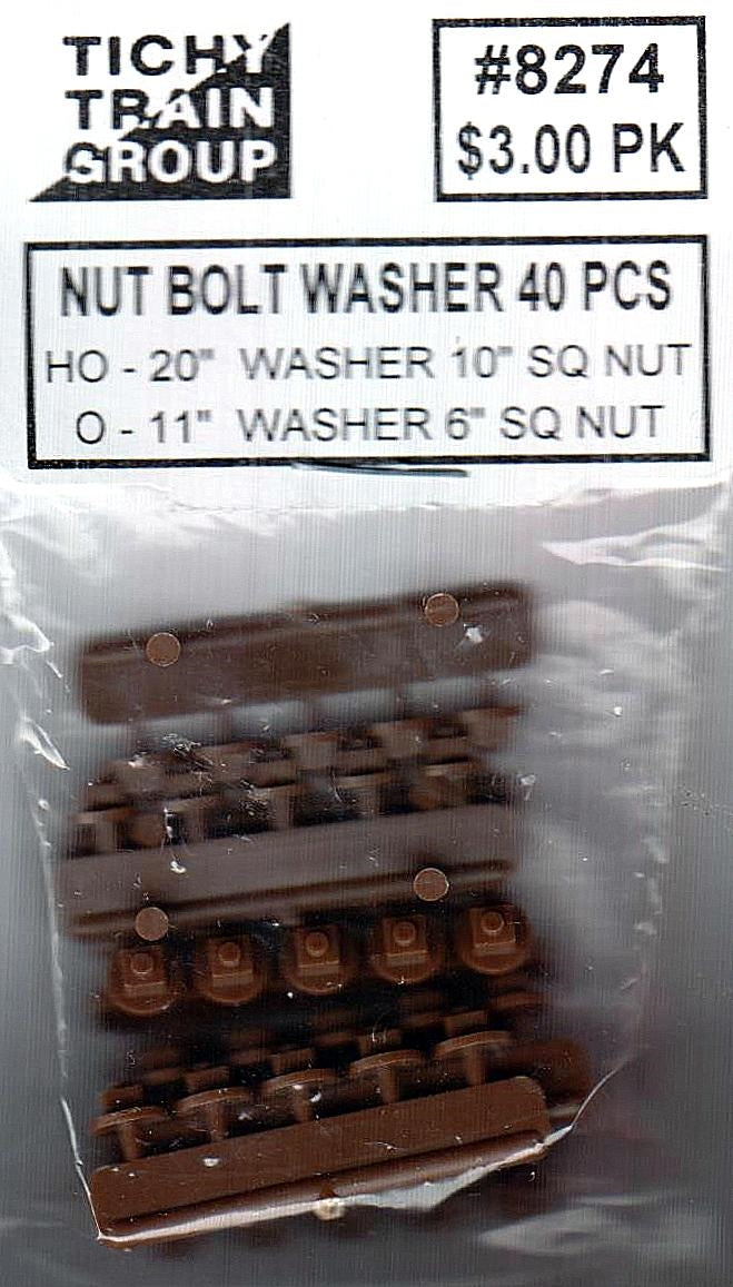 Tichy 8274 HO 10" Square Nut On Bolt w/20" Washer (Pack of 40)