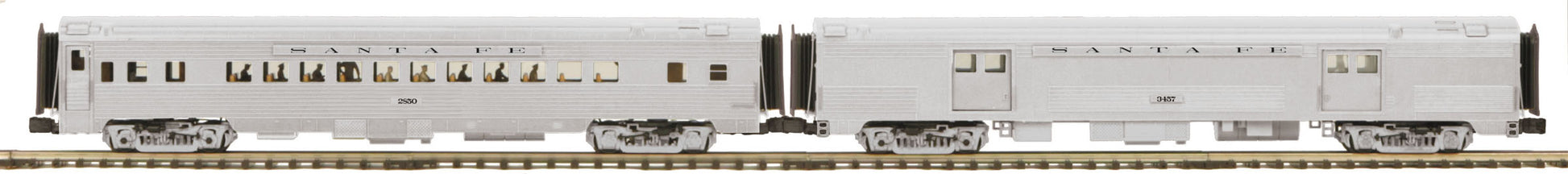 MTH 20-69280 O Santa Fe 70' ABS 2 Car Baggage/Coach Passenger Car (Ribbed)