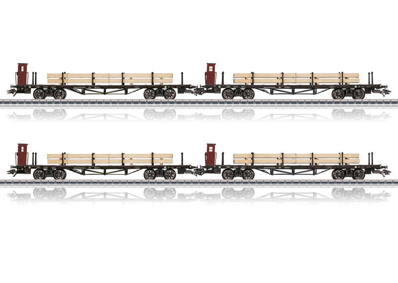 Marklin 46287 HO Era II DRG 3-Rail SSml Flat Car Set with load of 4 Wood Beams