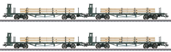 Marklin 46287 HO Era II DRG 3-Rail SSml Flat Car Set with load of 4 Wood Beams
