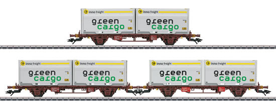 Marklin 47724 HO Swedish State Railways 3-Rail Lgjns Flatcar w/ XXL Wood Loads