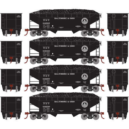 Roundhouse 70244 HO Baltimore & Ohio 34' 2-Bay Offset Hopper w/Coal Load #1 (4)