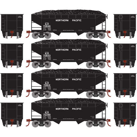 Roundhouse 70260 HO Northern Pacific 34' 2-Bay Offset Hopper w/Coal Load #2 (4)