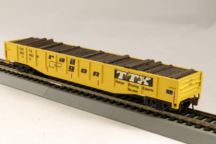 Con-Cor 92132 HO TTX Railway Gondola with Resin Tie Half load RailGon Yellow #2