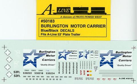 A-Line 50183 HO 53' Plate Trailer - Burlington Blue & Black Decals
