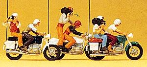 Preiser 25102 HO  TV and Press Riding Double on Motorcycles Figures (Set of 6)