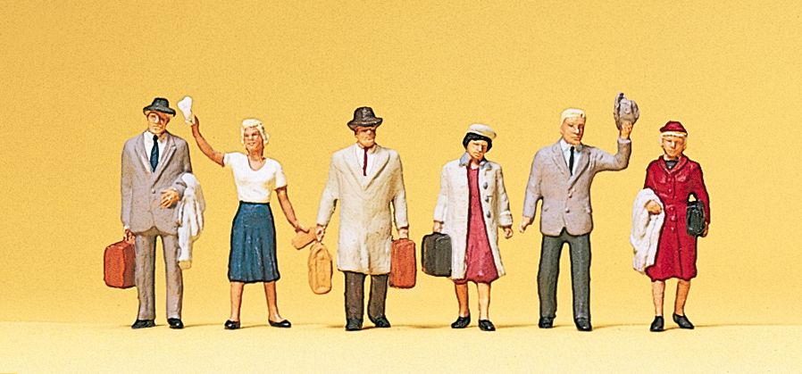 Preiser 10020 HO Standing Travelers Figures With Luggage (Set of 6)