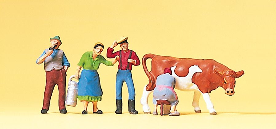 Preiser 10044 HO Farm Workers Figures with Cow (Set of 5)