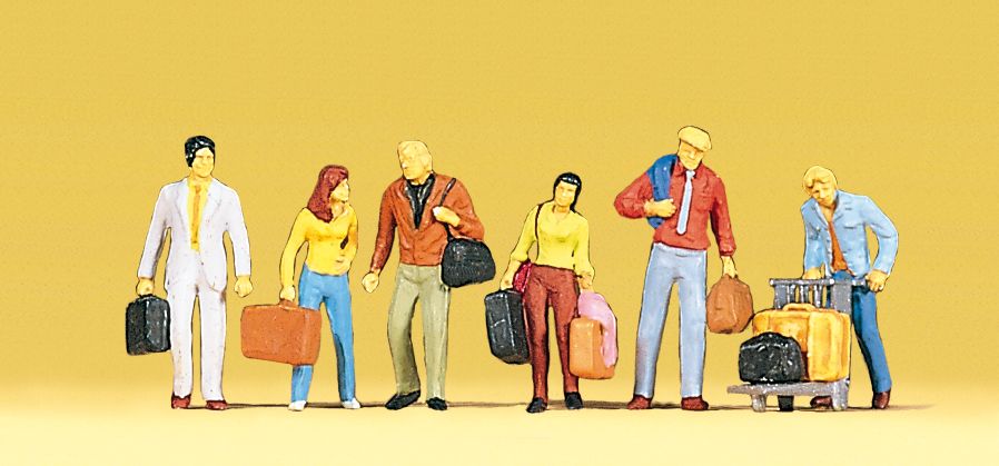 Preiser 10115 HO Walking Travelers Figures With Luggage Trolley (Set of 6)