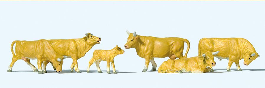 Preiser 10147 HO Animals - Light Brown Cows Figures (Set of 6)
