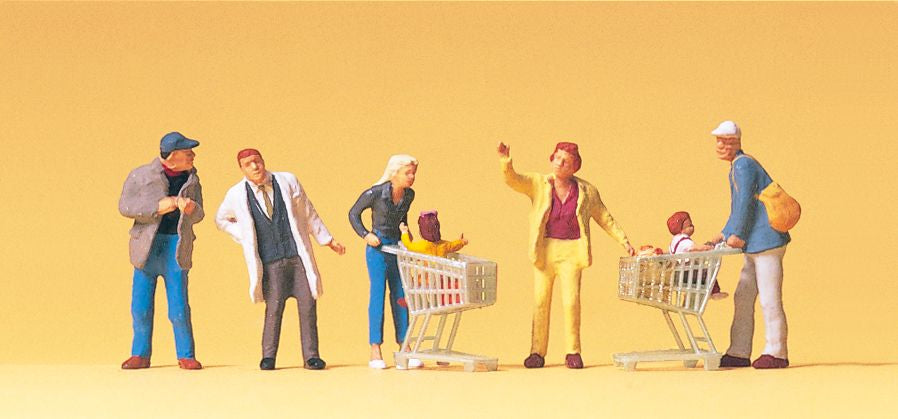 Preiser 10492 HO Going Shopping Figures with Carts (Set of 6)