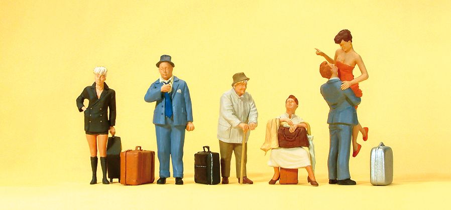 Preiser 10540 HO Travelers Figures With Luggage (Set of 6)