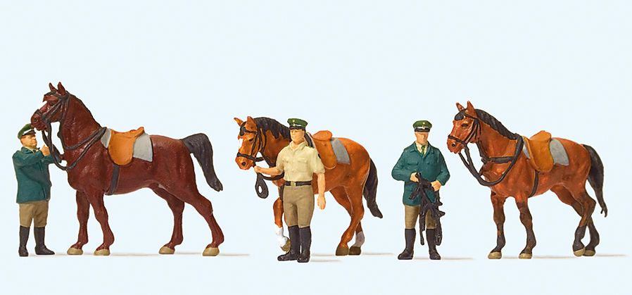 Preiser 10583 HO Standing German Policemen with Horses Figures (Set of 6)