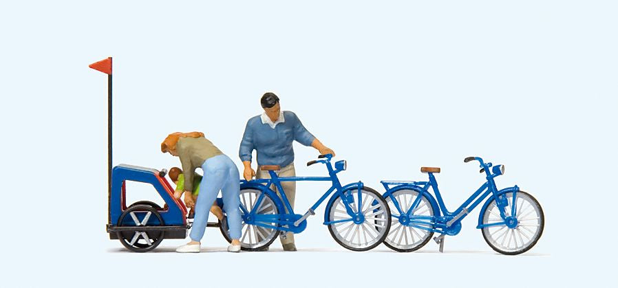 Preiser 10635 HO Getting Ready for a Family Bicycle Ride Figures (Set of 3)