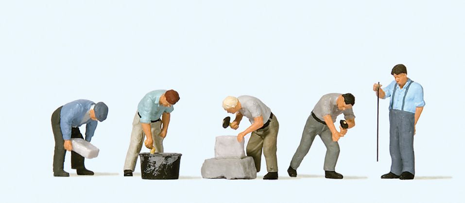 Preiser 10669 HO Working at the Quarrystone Wall Figures (Set of 5)