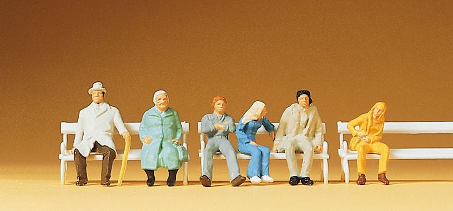 Preiser 14004 HO Seated Passengers Figures With Bench (Set of 6)