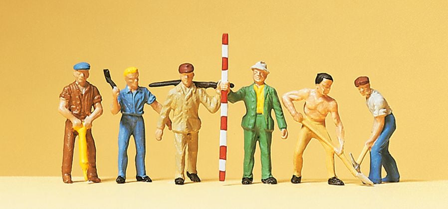 Preiser 14030 HO Scale Road Workers Figures with Tools (Set of 6)