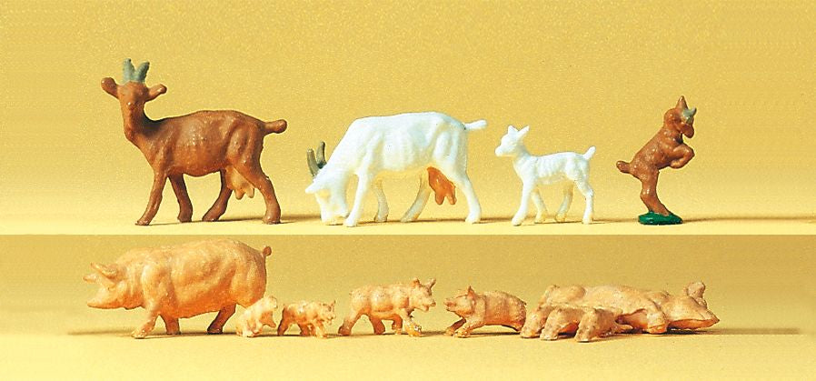 Preiser 14162 HO Animals - Goats & Hogs Figures (Set of 10)