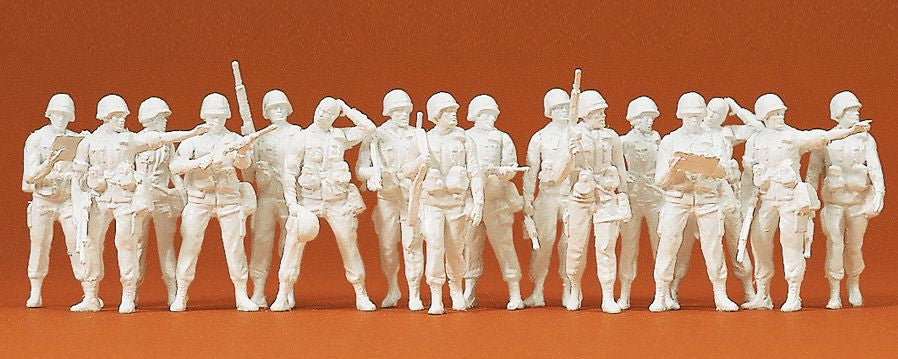 Preiser 16529 HO Unpainted Standing Modern US Infantry Figure Kit (Set of 16)