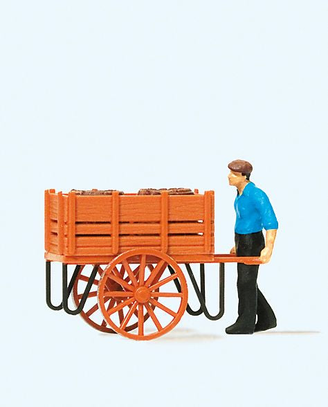 Preiser 28131 HO Worker Figure with Handcart and Barrels Charge