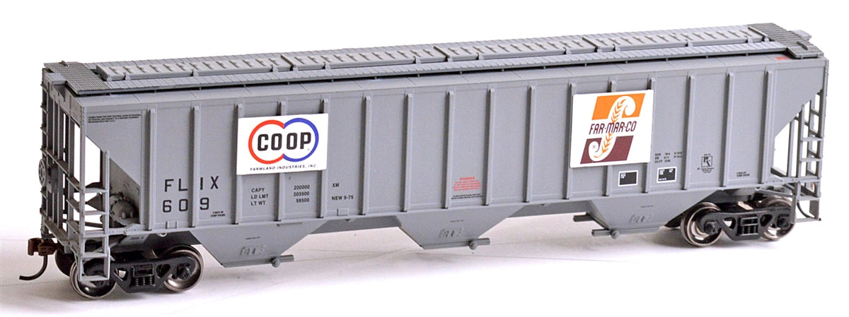 Athearn 14710 HO Farmland Industries PS 4740 3-Bay Covered Hopper Car RTR #609