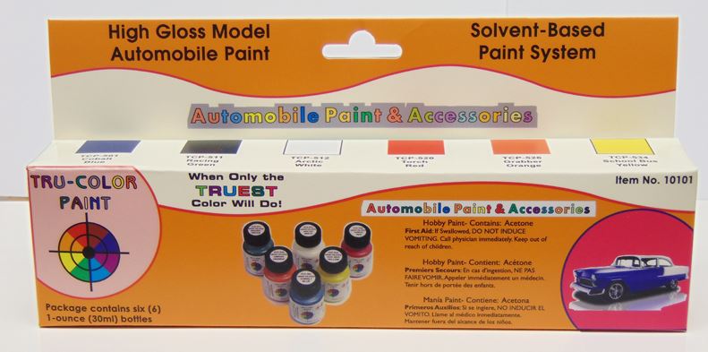 Tru-Color 10101 High Gloss Standard Color Automotive Set 1oz. Bottle (Set of 6)