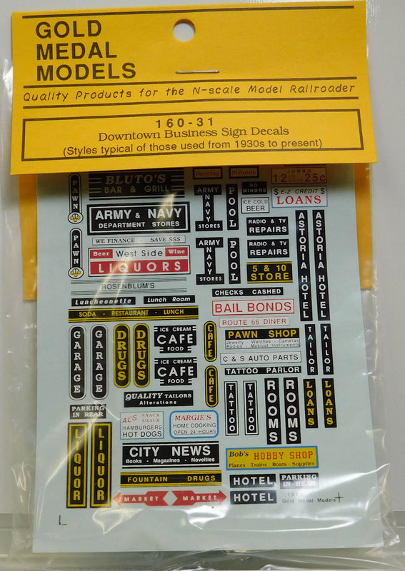Gold Medal Models 160-31 N Downtown Business Sign Decals