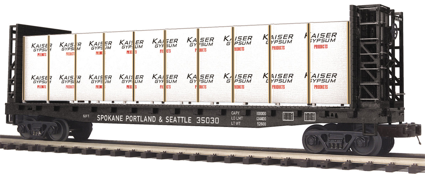 MTH 20-95198 O Spokane Portl& & Seattle Flat Car w/ Bulkheads & Cvd Wood Load