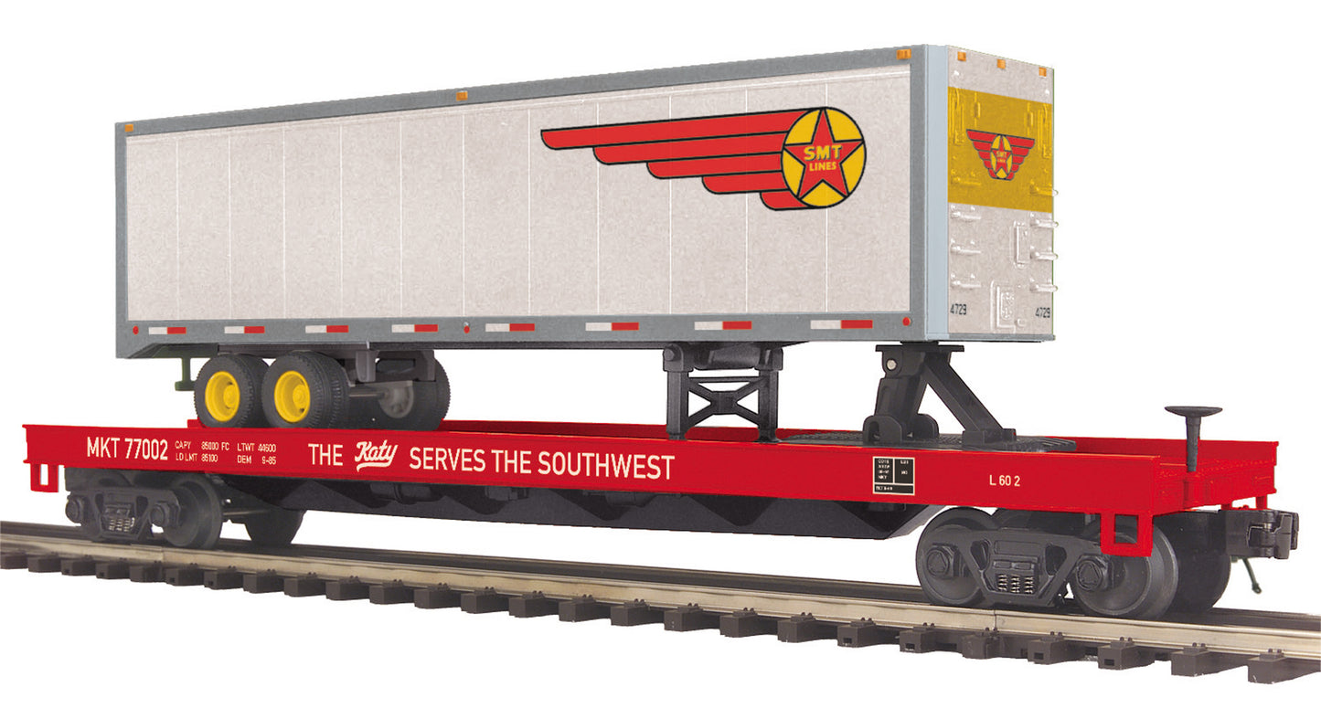 MTH 20-95216 O Missouri Kansas & Texas Railway Premier Flat Car w/ 40’ Trailer