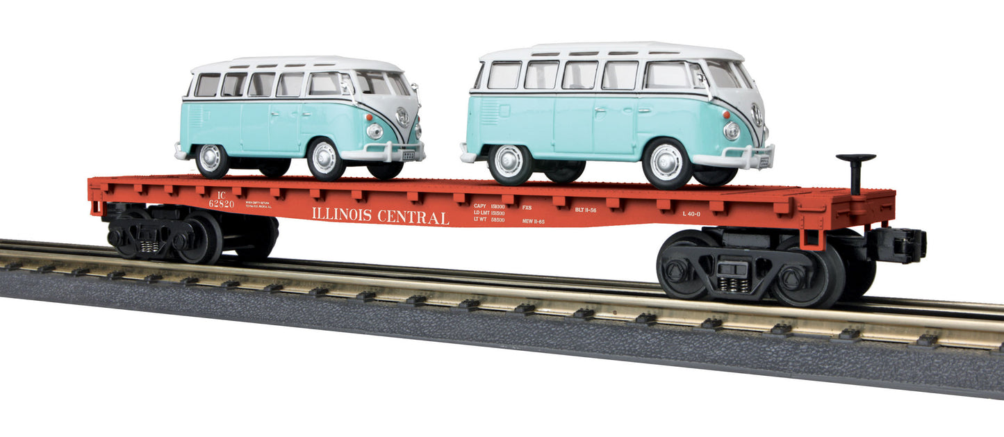 MTH 30-76678 O Illinois Central Flatcar with 2 VW Buses